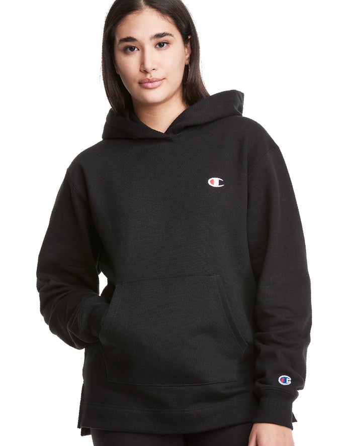 Champion Womens Hoodie NZ - Reverse Weave Open Bottom Black ( 5496-CBZXR )